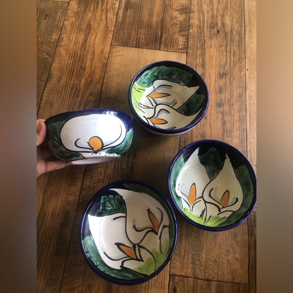Vintage Mexican Talavera Pottery Bowls Ruth Mex Hand Painted Soup Salad Bowl X4